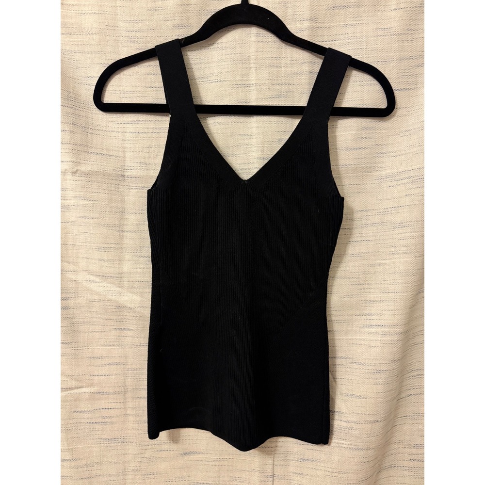 INC International Concepts Black Ribbed V-Neck Sweater Tank Top Gold O-Ring S
